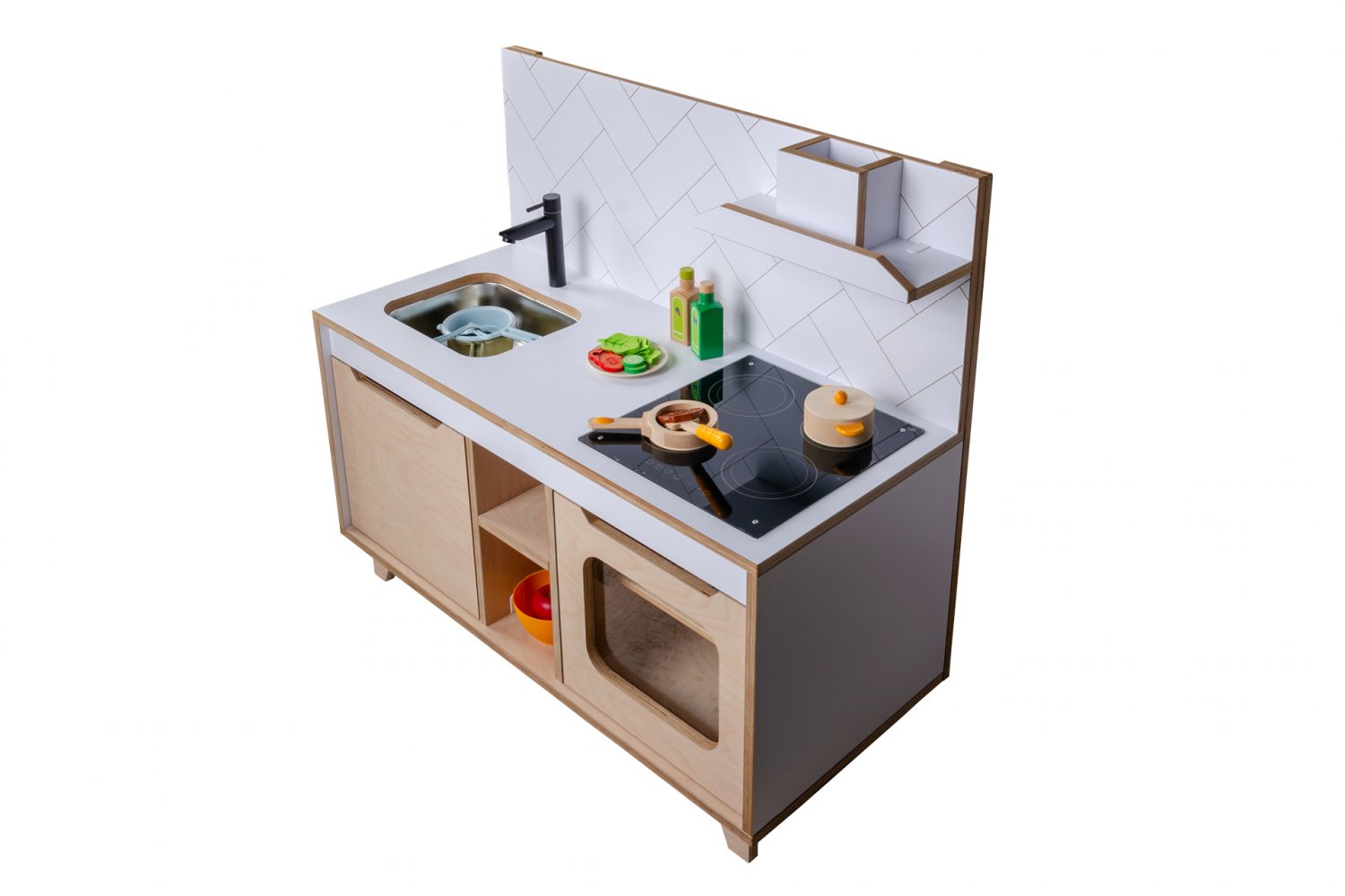 Wooden Plywood Kitchen for early learning WHITE