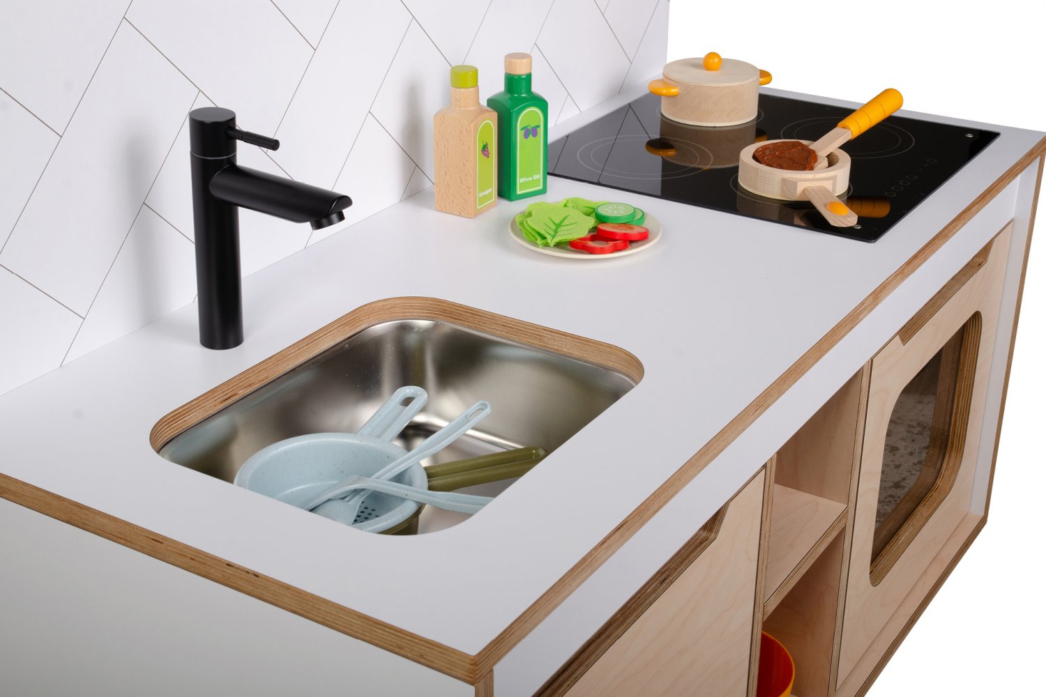 Wooden Plywood Kitchen for early learning WHITE