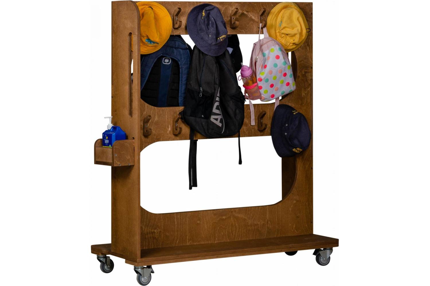 Mobile Bag and Hat Storage Station
